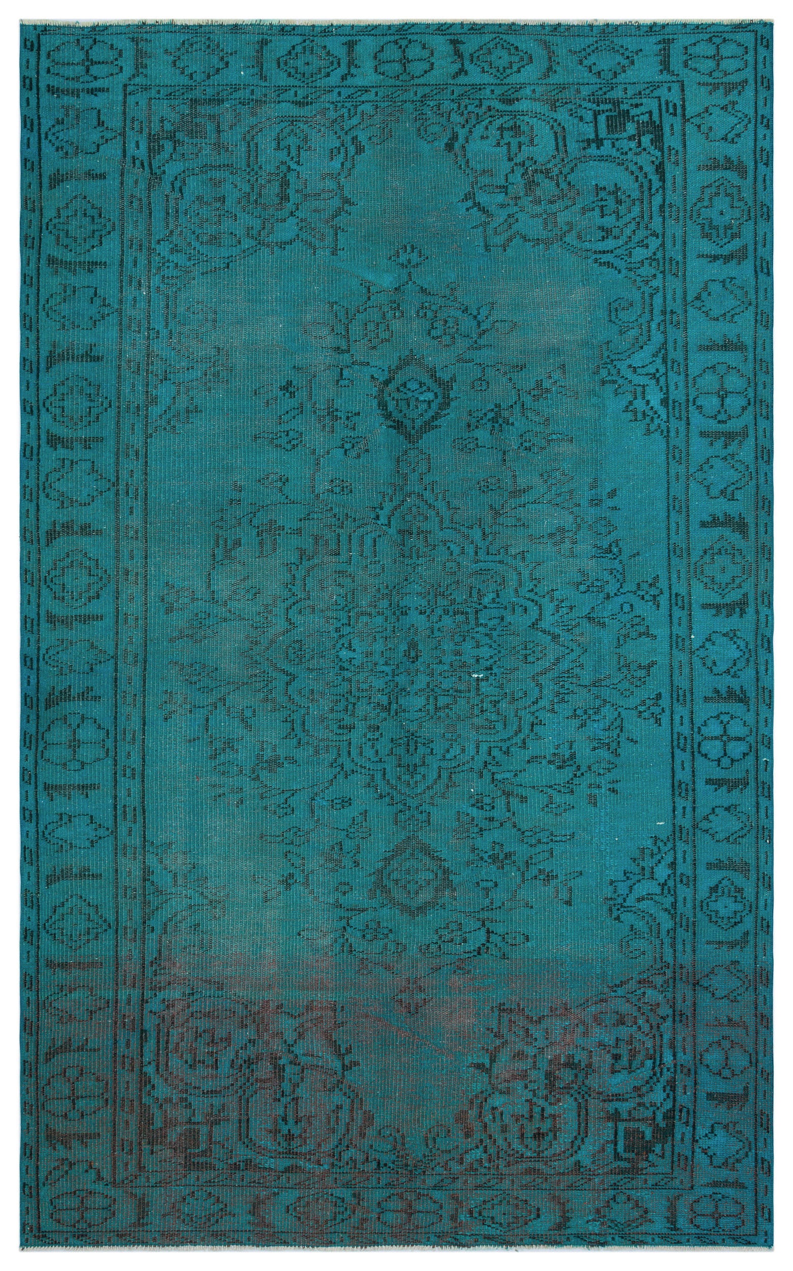 Traditional Design Turquoise Over Dyed Vintage Rug 5'4'' x 8'8'' ft 16 ...