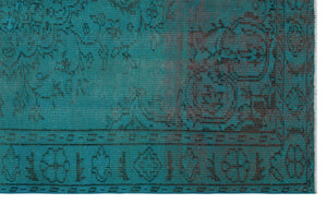 Turquoise  Over Dyed Vintage Rug 5'4'' x 8'8'' ft 162 x 265 cm