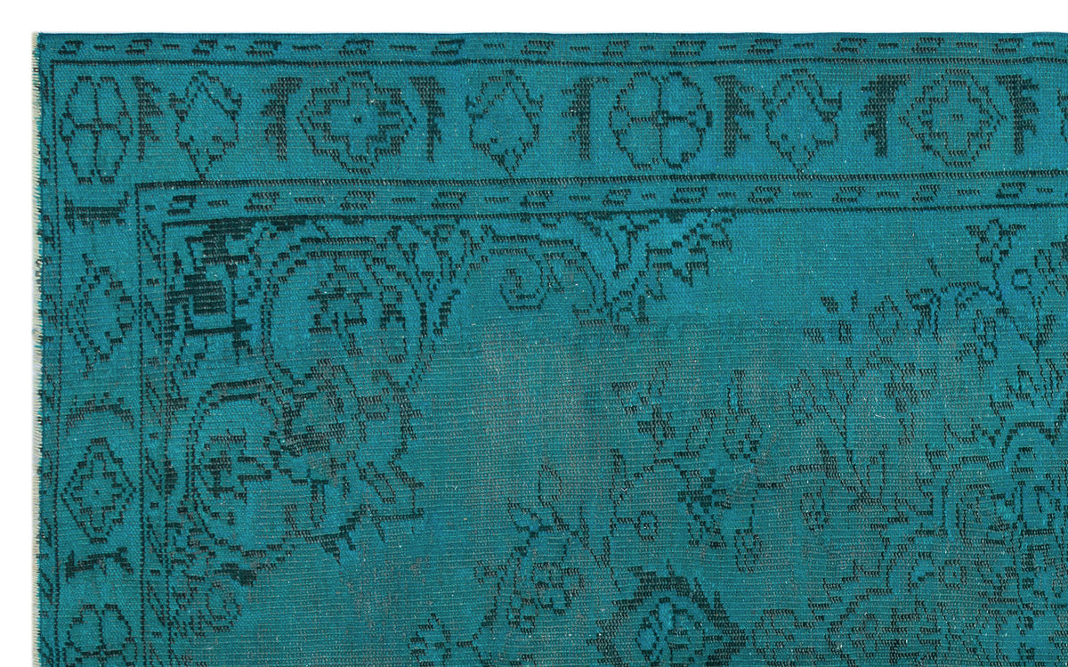 Traditional Design Turquoise Over Dyed Vintage Rug 5'4'' x 8'8'' ft 16 ...