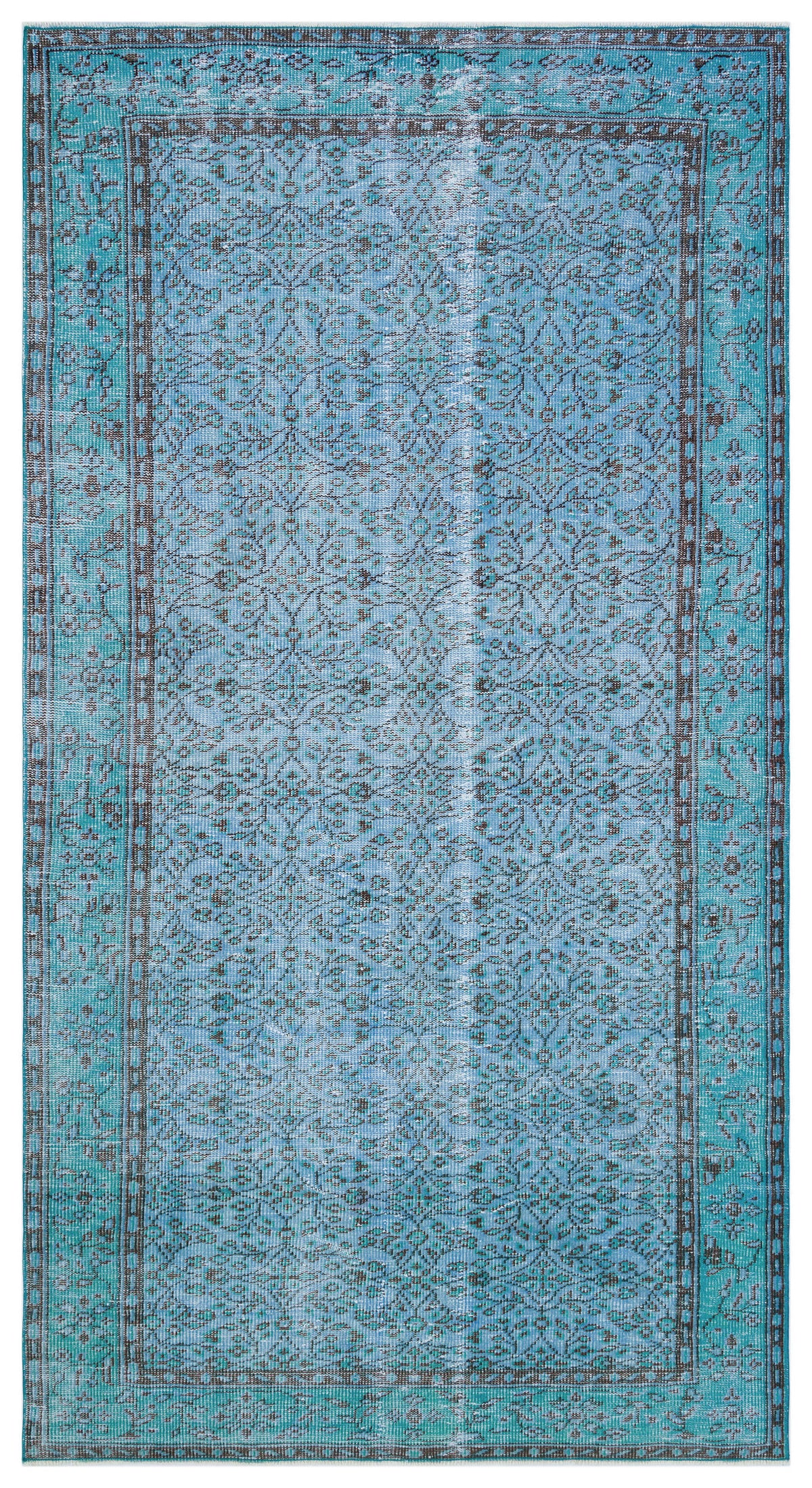 Blue Over Dyed Vintage Rug 4&#39;9&#39;&#39; x 8&#39;8&#39;&#39; ft 145 x 264 cm