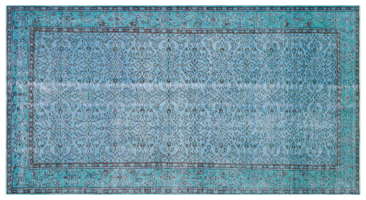 Blue Over Dyed Vintage Rug 4&#39;9&#39;&#39; x 8&#39;8&#39;&#39; ft 145 x 264 cm