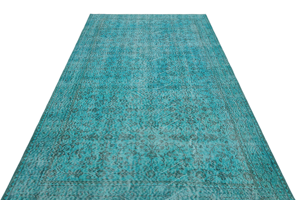 Turquoise  Over Dyed Vintage Rug 5'3'' x 9'1'' ft 159 x 278 cm
