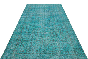 Turquoise  Over Dyed Vintage Rug 5'3'' x 9'1'' ft 159 x 278 cm