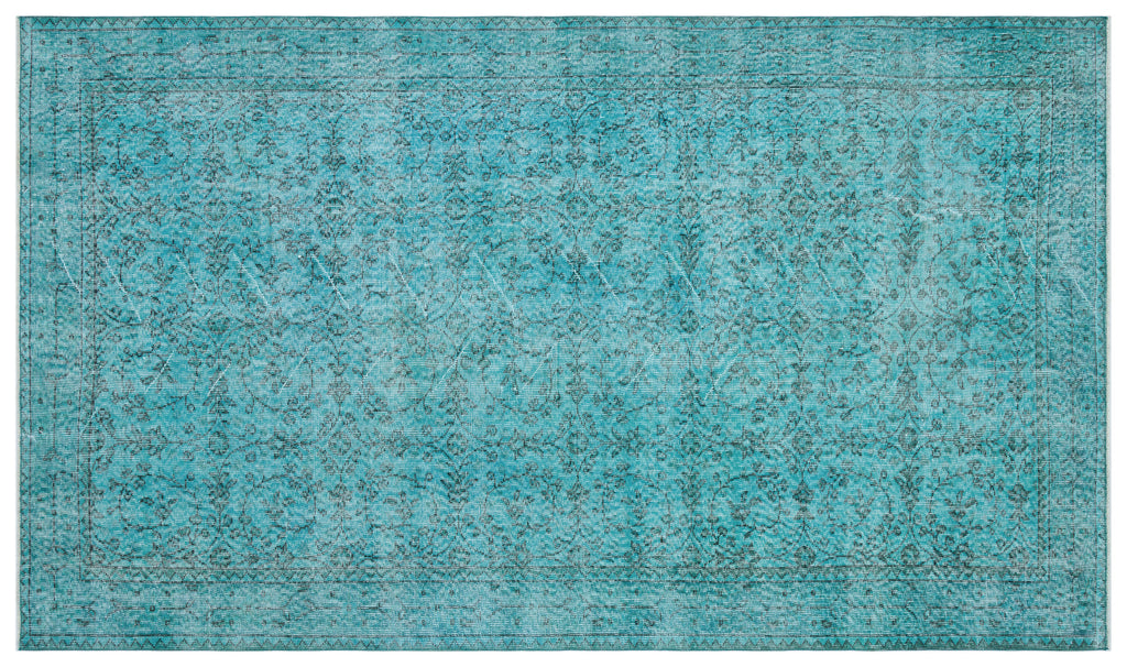 Turquoise  Over Dyed Vintage Rug 5'3'' x 9'1'' ft 159 x 278 cm
