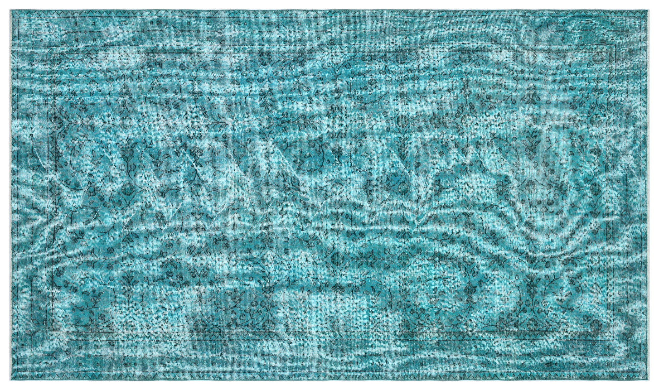 Turquoise  Over Dyed Vintage Rug 5'3'' x 9'1'' ft 159 x 278 cm