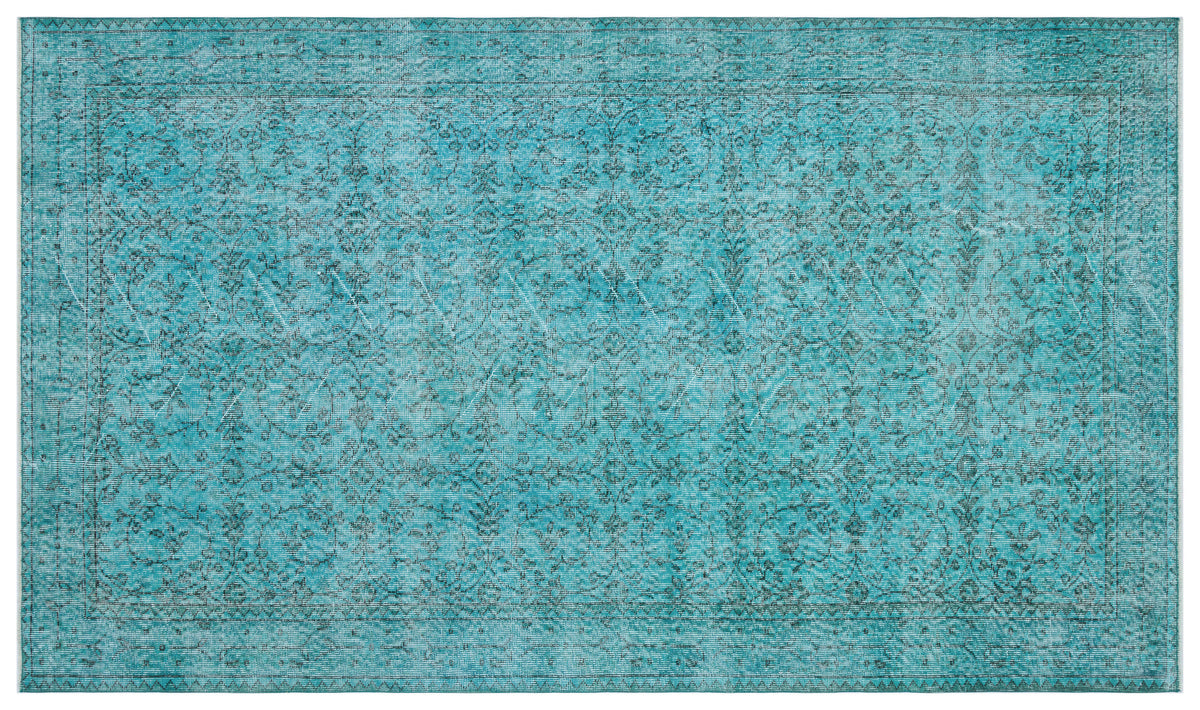 Turquoise  Over Dyed Vintage Rug 5&#39;3&#39;&#39; x 9&#39;1&#39;&#39; ft 159 x 278 cm