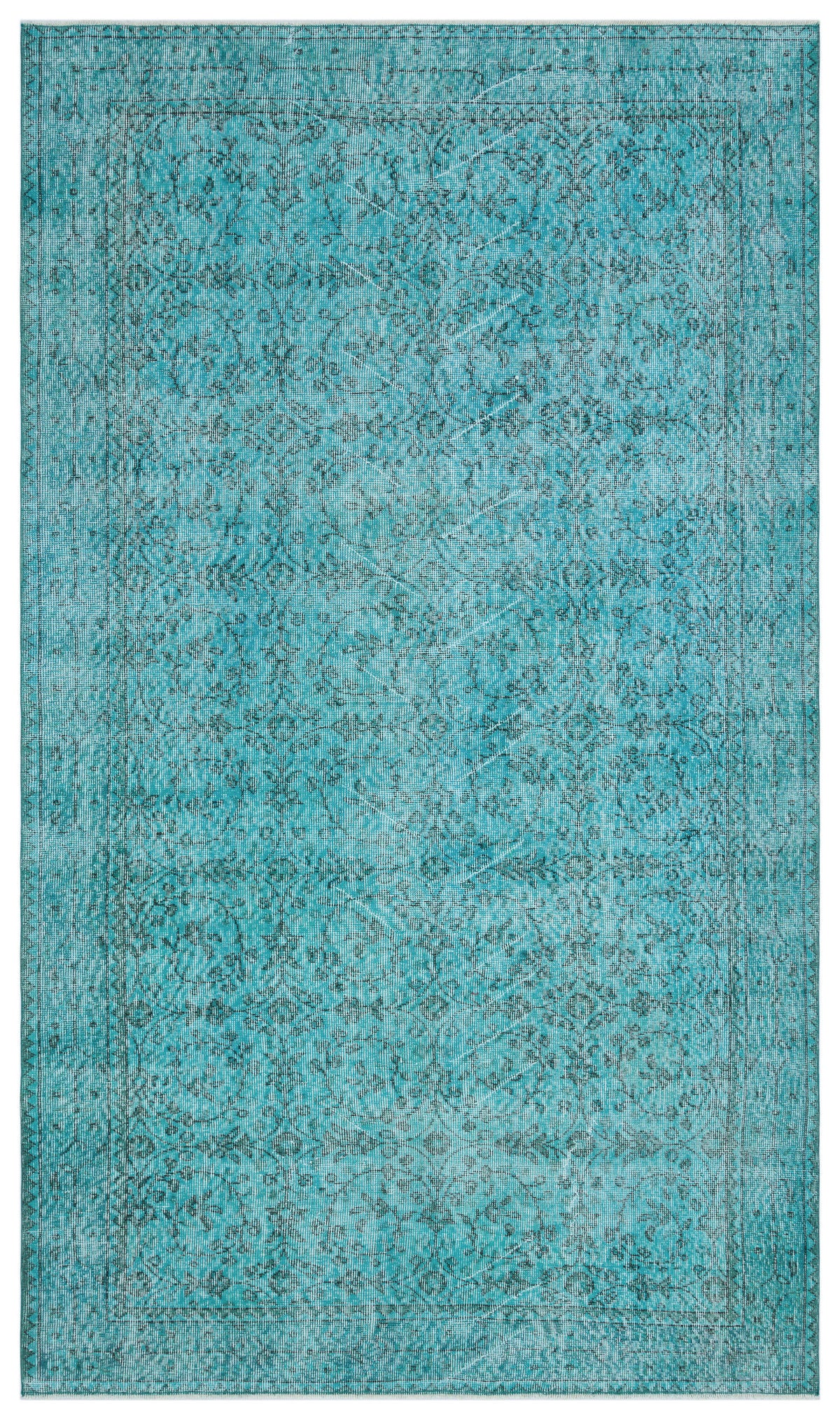 Turquoise  Over Dyed Vintage Rug 5&#39;3&#39;&#39; x 9&#39;1&#39;&#39; ft 159 x 278 cm