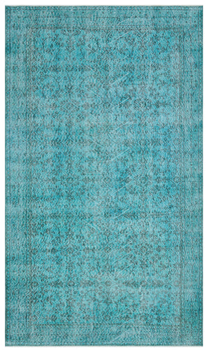 Turquoise  Over Dyed Vintage Rug 5'3'' x 9'1'' ft 159 x 278 cm
