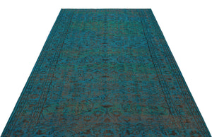 Turquoise  Over Dyed Vintage Rug 5'6'' x 8'7'' ft 168 x 262 cm