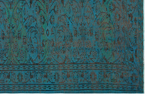 Turquoise  Over Dyed Vintage Rug 5'6'' x 8'7'' ft 168 x 262 cm