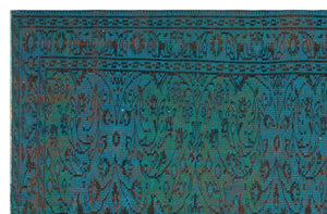 Turquoise  Over Dyed Vintage Rug 5'6'' x 8'7'' ft 168 x 262 cm