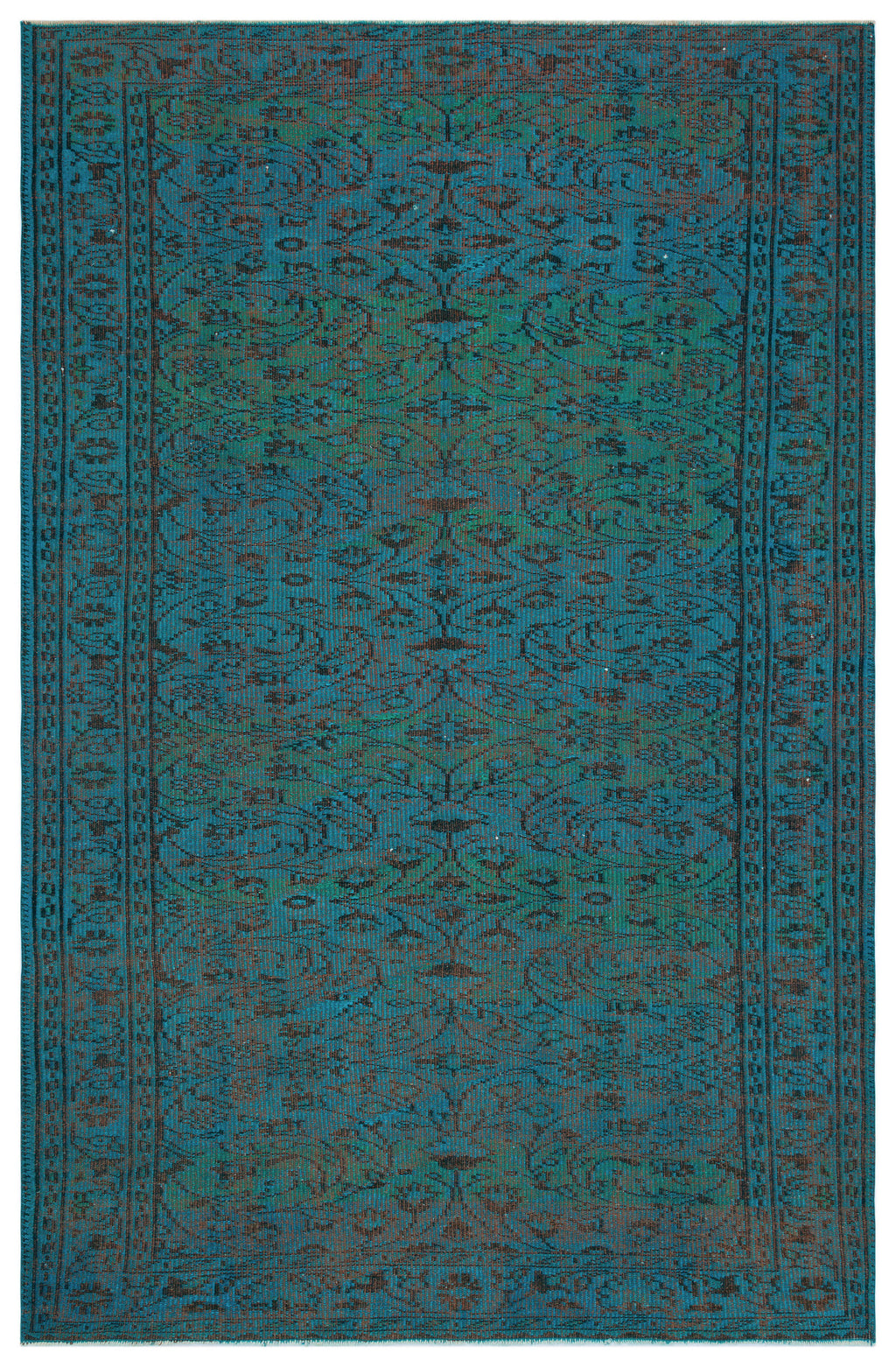 Turquoise  Over Dyed Vintage Rug 5'6'' x 8'7'' ft 168 x 262 cm