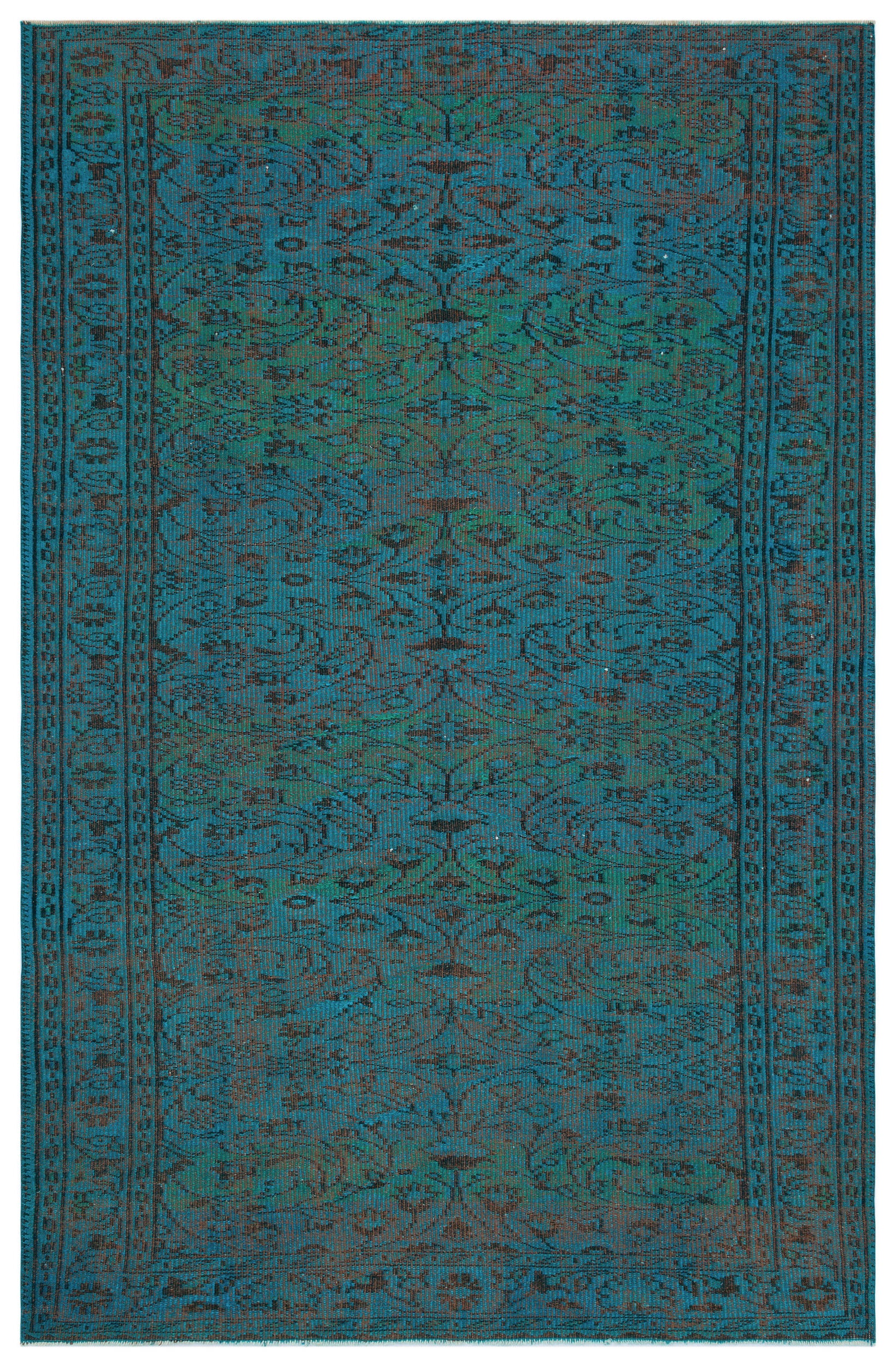 Turquoise  Over Dyed Vintage Rug 5'6'' x 8'7'' ft 168 x 262 cm