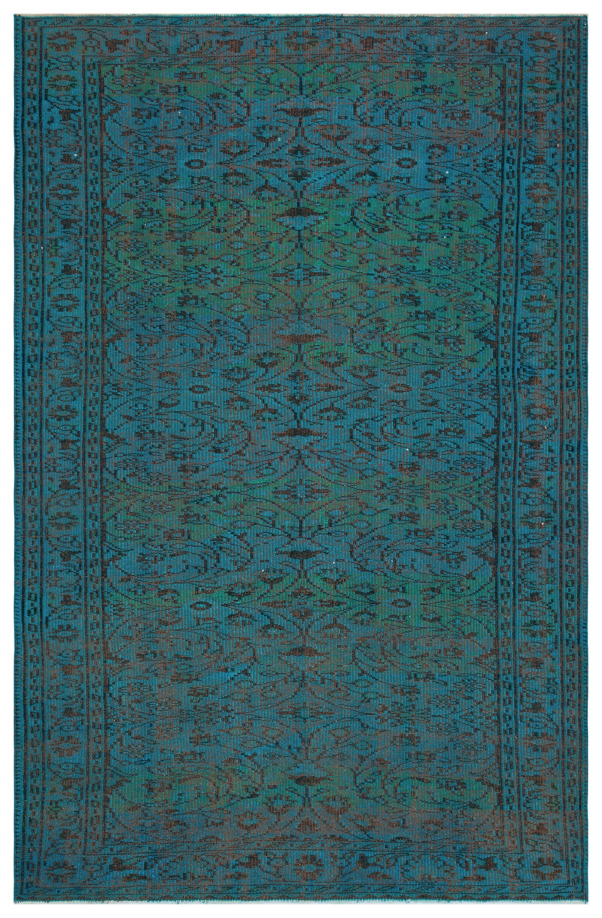 Turquoise  Over Dyed Vintage Rug 5&#39;6&#39;&#39; x 8&#39;7&#39;&#39; ft 168 x 262 cm