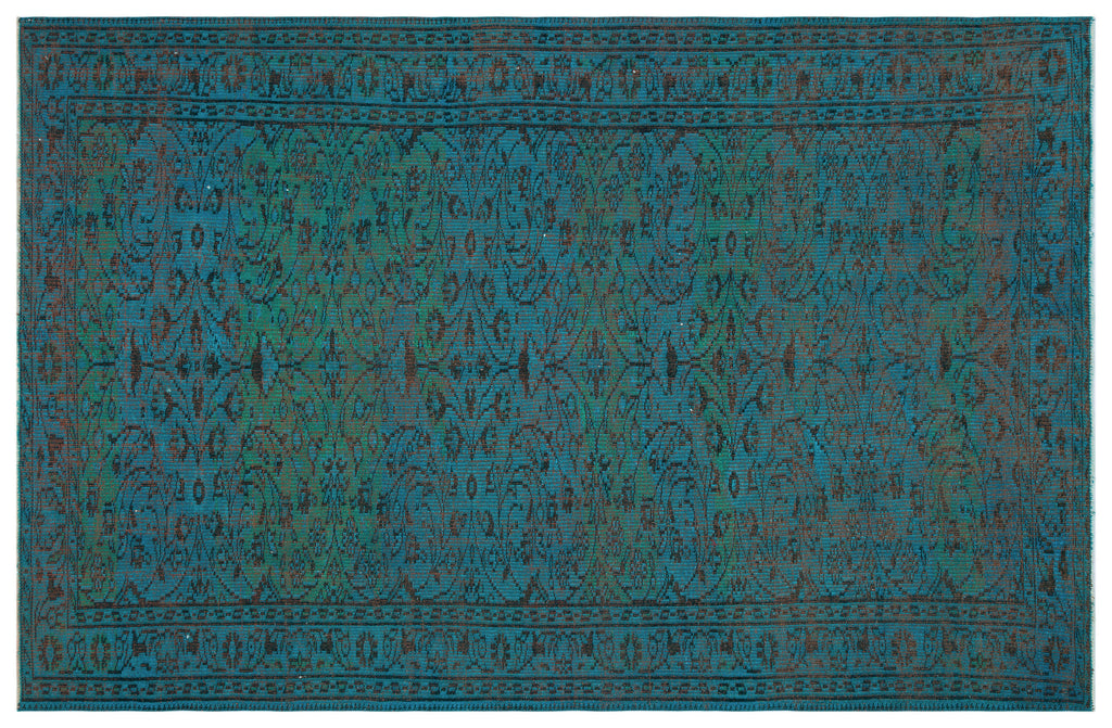 Turquoise  Over Dyed Vintage Rug 5'6'' x 8'7'' ft 168 x 262 cm