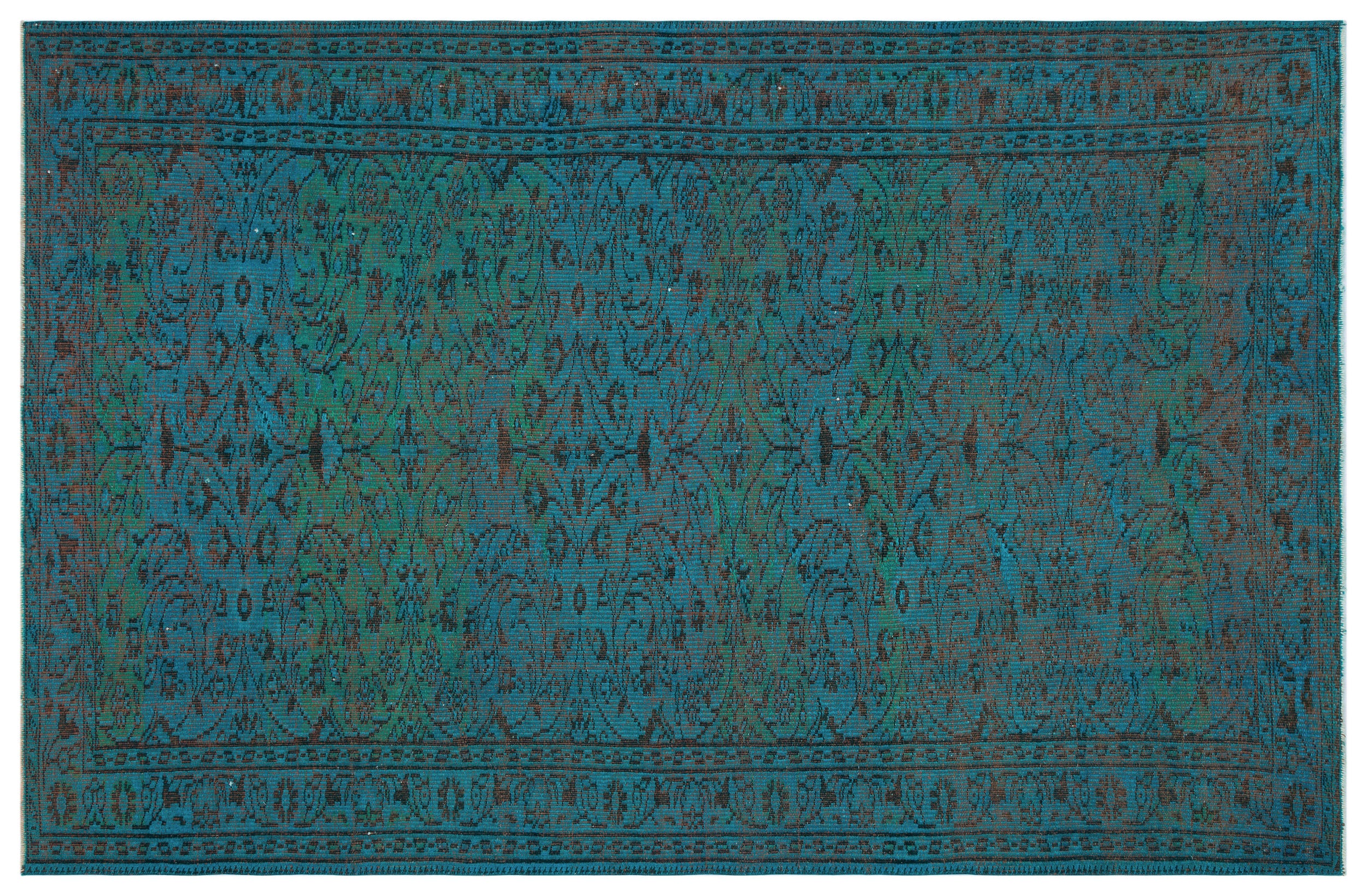 Turquoise  Over Dyed Vintage Rug 5'6'' x 8'7'' ft 168 x 262 cm