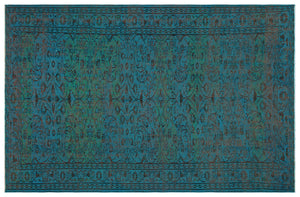 Turquoise  Over Dyed Vintage Rug 5'6'' x 8'7'' ft 168 x 262 cm