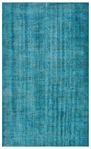 Turquoise  Over Dyed Vintage Rug 5'7'' x 9'2'' ft 169 x 280 cm