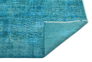 Turquoise  Over Dyed Vintage Rug 5'7'' x 9'2'' ft 169 x 280 cm