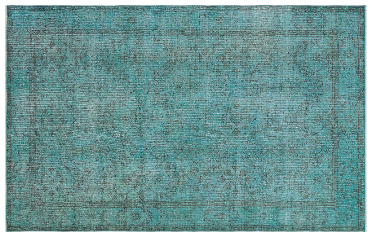 Turquoise  Over Dyed Vintage Rug 5&#39;8&#39;&#39; x 9&#39;0&#39;&#39; ft 172 x 275 cm