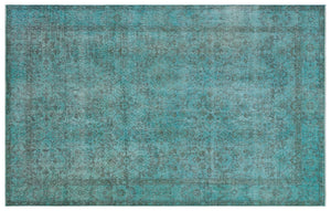 Turquoise  Over Dyed Vintage Rug 5'8'' x 9'0'' ft 172 x 275 cm