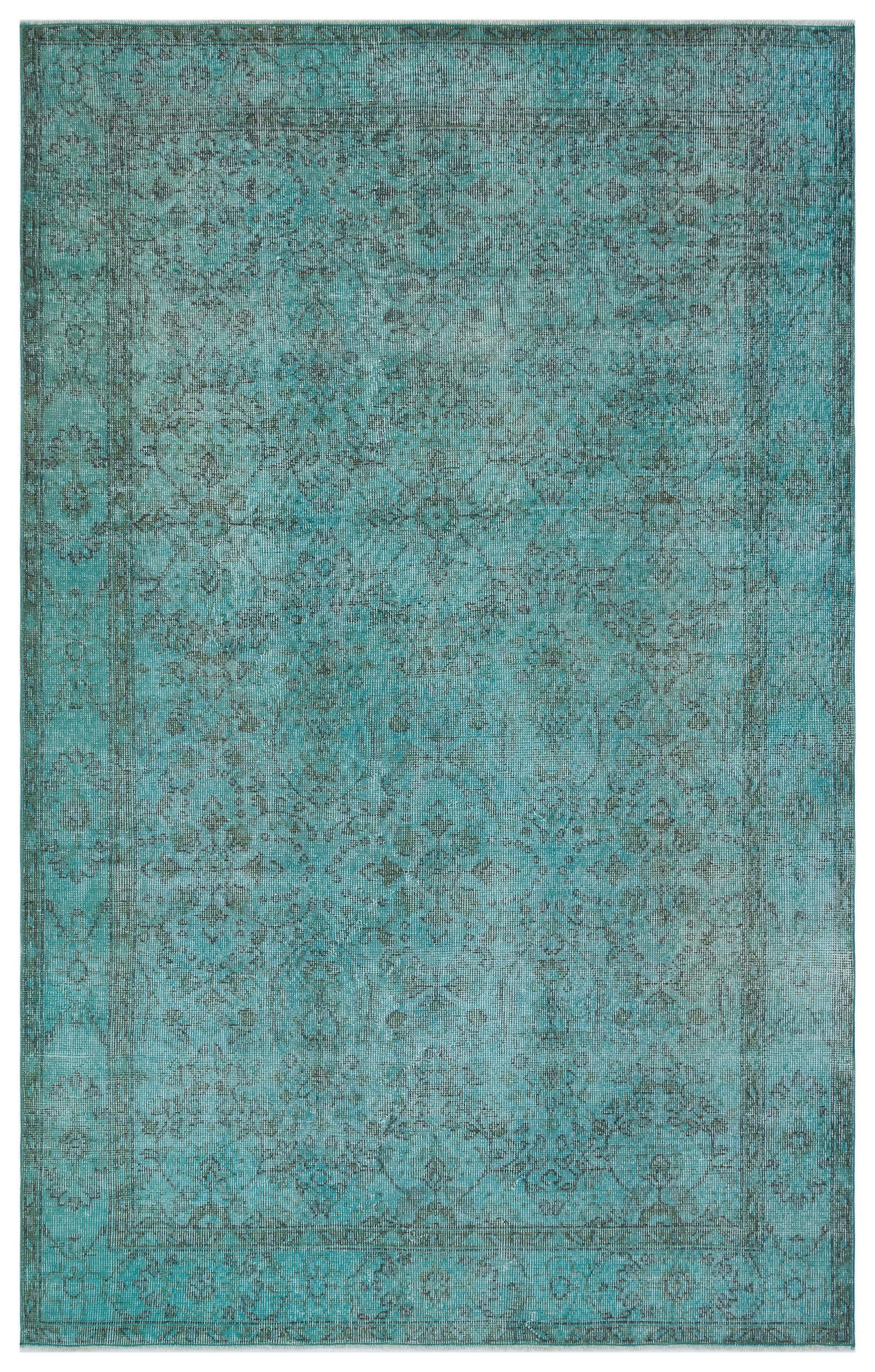 Turquoise  Over Dyed Vintage Rug 5&#39;8&#39;&#39; x 9&#39;0&#39;&#39; ft 172 x 275 cm