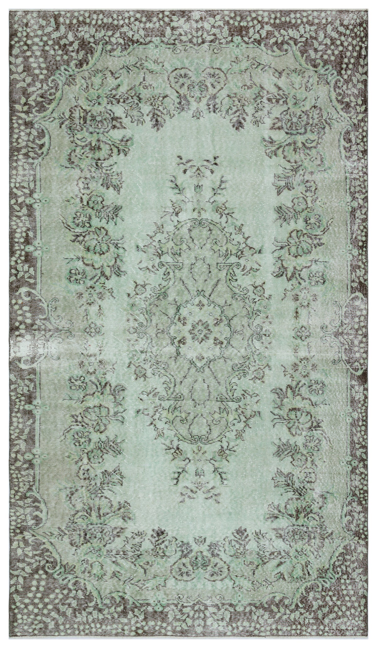 Green Over Dyed Vintage Rug 5&#39;6&#39;&#39; x 9&#39;7&#39;&#39; ft 167 x 292 cm
