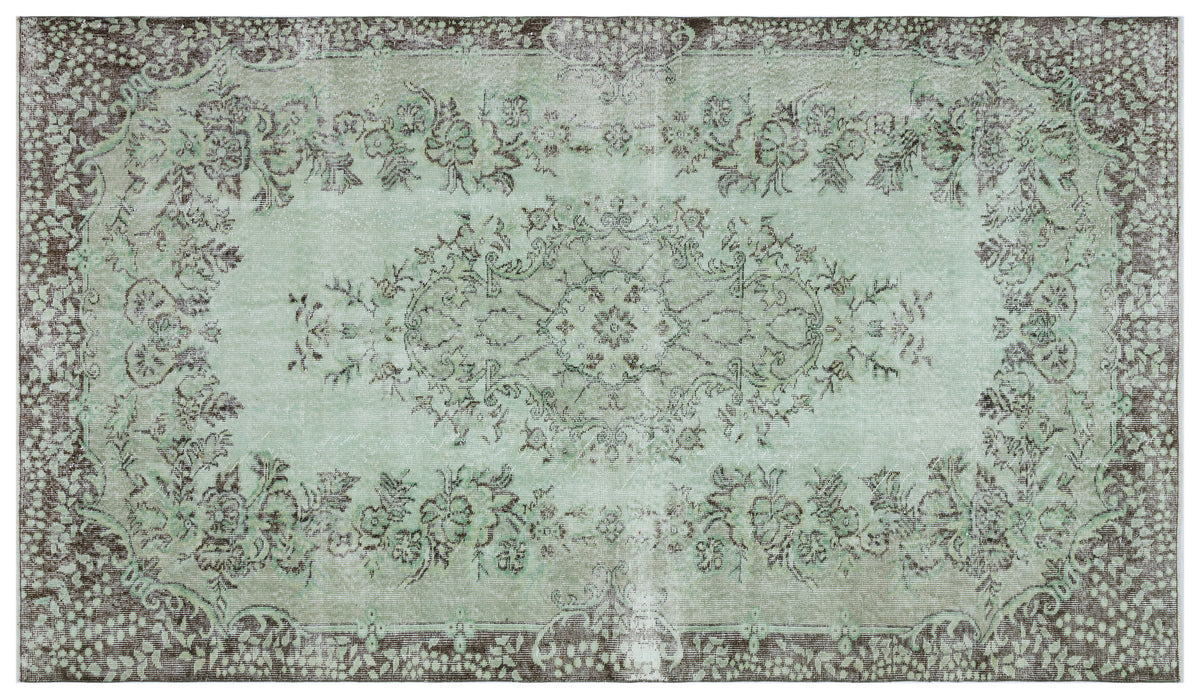 Green Over Dyed Vintage Rug 5&#39;6&#39;&#39; x 9&#39;7&#39;&#39; ft 167 x 292 cm