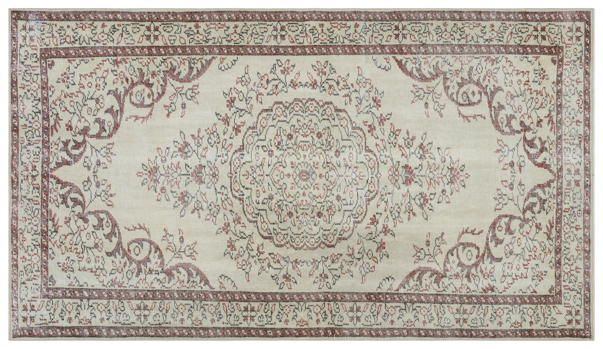 Beige Over Dyed Vintage Rug 5&#39;4&#39;&#39; x 9&#39;4&#39;&#39; ft 163 x 284 cm