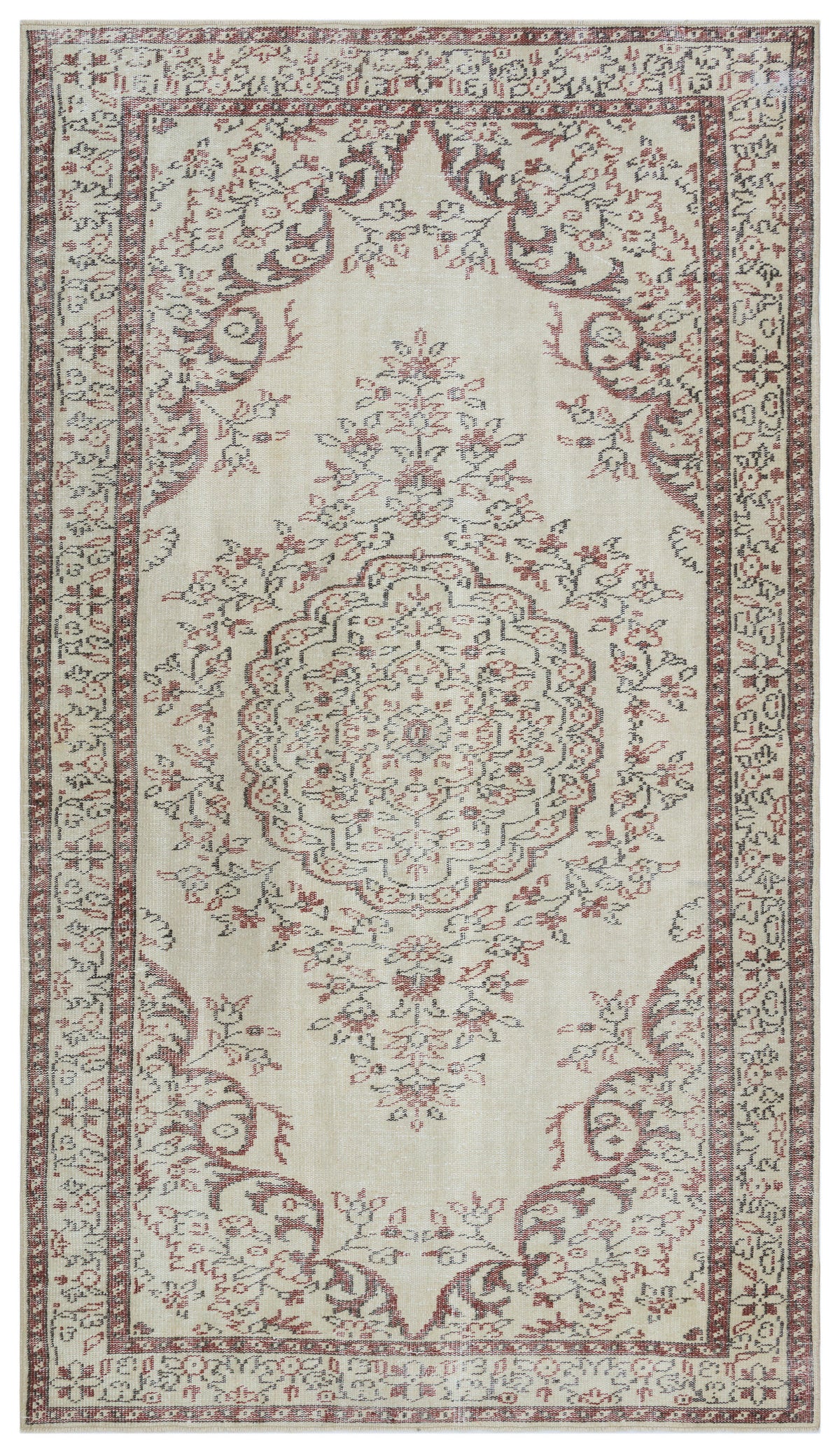 Beige Over Dyed Vintage Rug 5&#39;4&#39;&#39; x 9&#39;4&#39;&#39; ft 163 x 284 cm