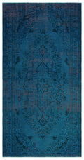 Blue Over Dyed Vintage Rug 4'11'' x 9'7'' ft 150 x 291 cm
