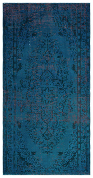 Blue Over Dyed Vintage Rug 4'11'' x 9'7'' ft 150 x 291 cm