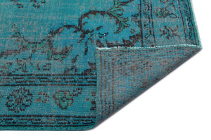 Turquoise  Over Dyed Vintage Rug 5'5'' x 9'0'' ft 164 x 275 cm