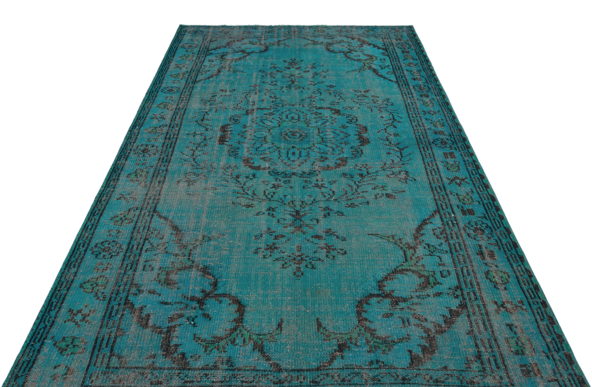 Turquoise  Over Dyed Vintage Rug 5'5'' x 9'0'' ft 164 x 275 cm