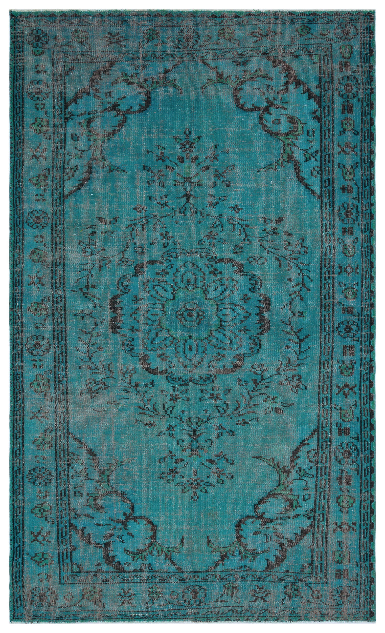 Turquoise  Over Dyed Vintage Rug 5'5'' x 9'0'' ft 164 x 275 cm