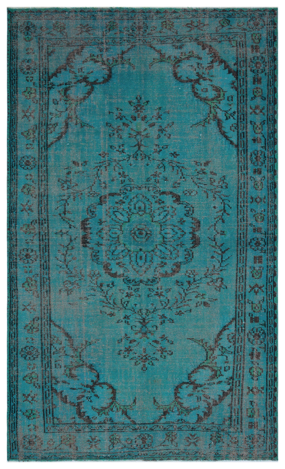 Turquoise  Over Dyed Vintage Rug 5&#39;5&#39;&#39; x 9&#39;0&#39;&#39; ft 164 x 275 cm