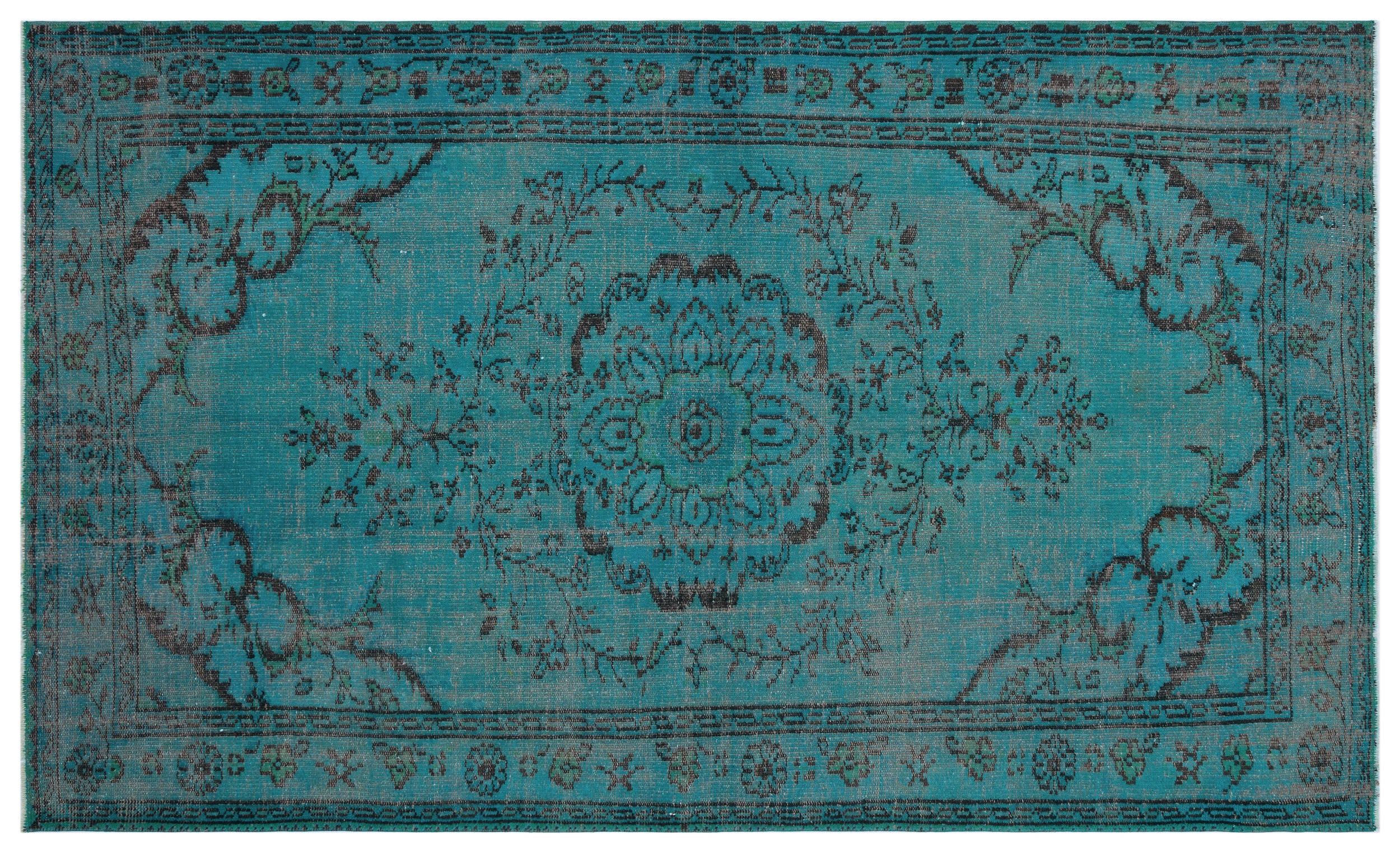 Turquoise  Over Dyed Vintage Rug 5'5'' x 9'0'' ft 164 x 275 cm