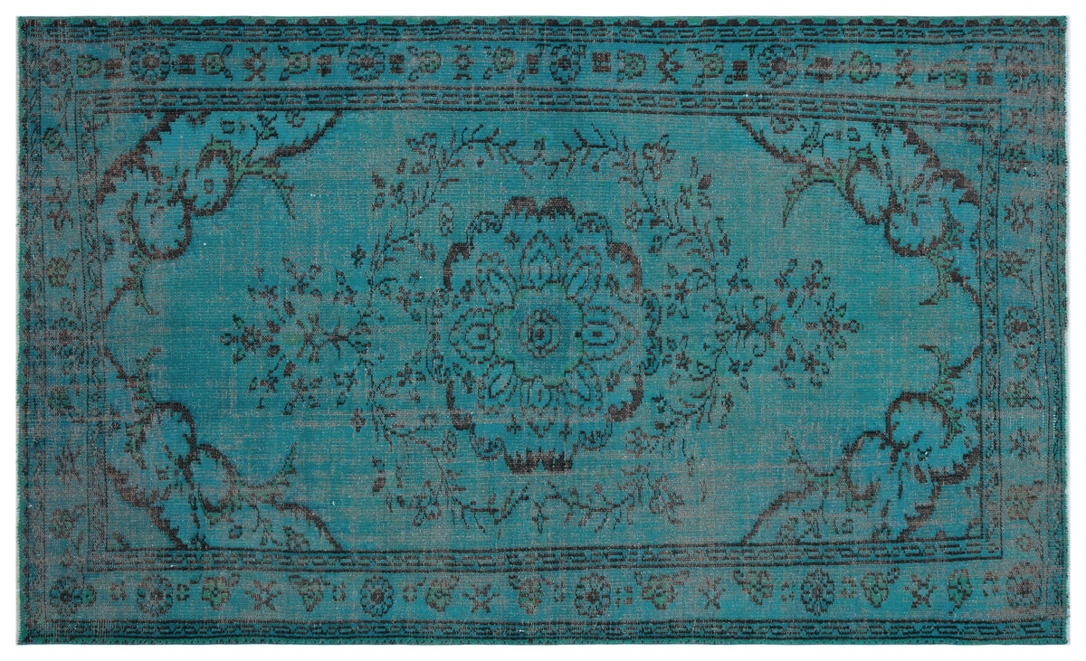 Turquoise  Over Dyed Vintage Rug 5&#39;5&#39;&#39; x 9&#39;0&#39;&#39; ft 164 x 275 cm