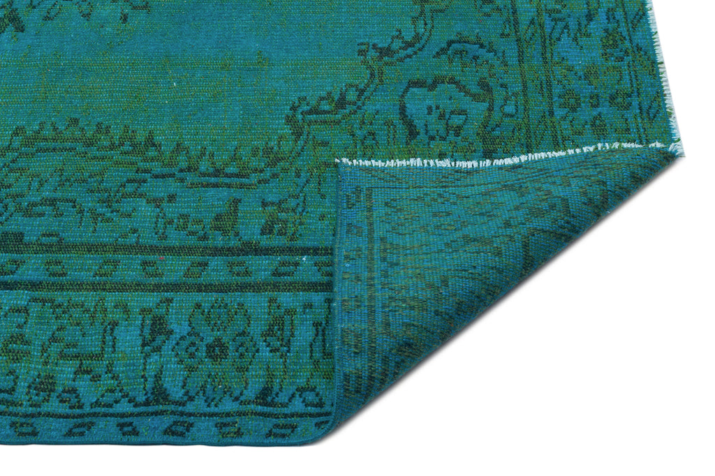 Turquoise  Over Dyed Vintage Rug 6'5'' x 9'11'' ft 195 x 301 cm
