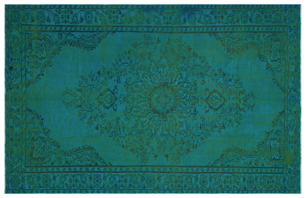 Turquoise  Over Dyed Vintage Rug 6'5'' x 9'11'' ft 195 x 301 cm