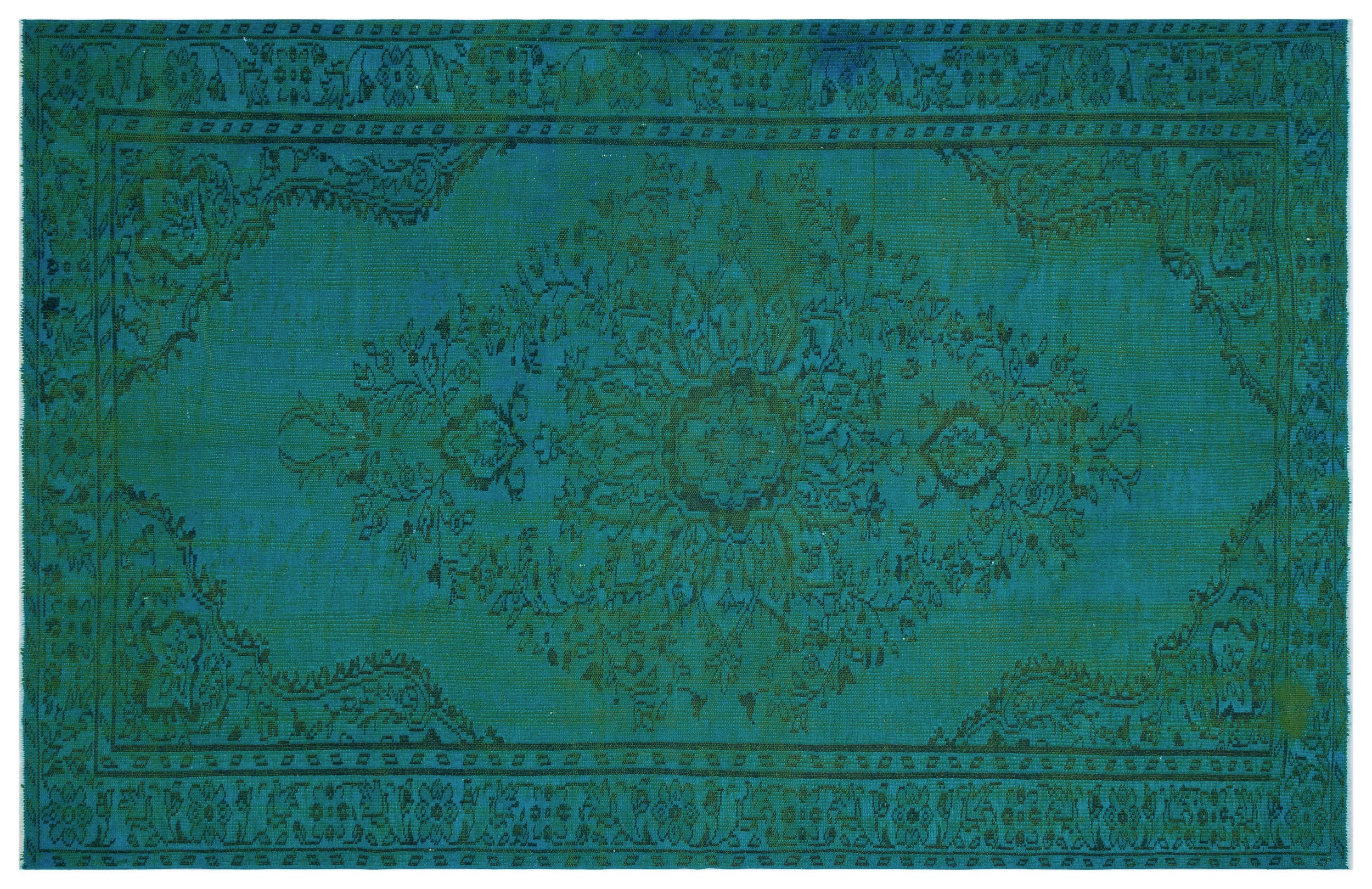 Turquoise  Over Dyed Vintage Rug 6'5'' x 9'11'' ft 195 x 301 cm