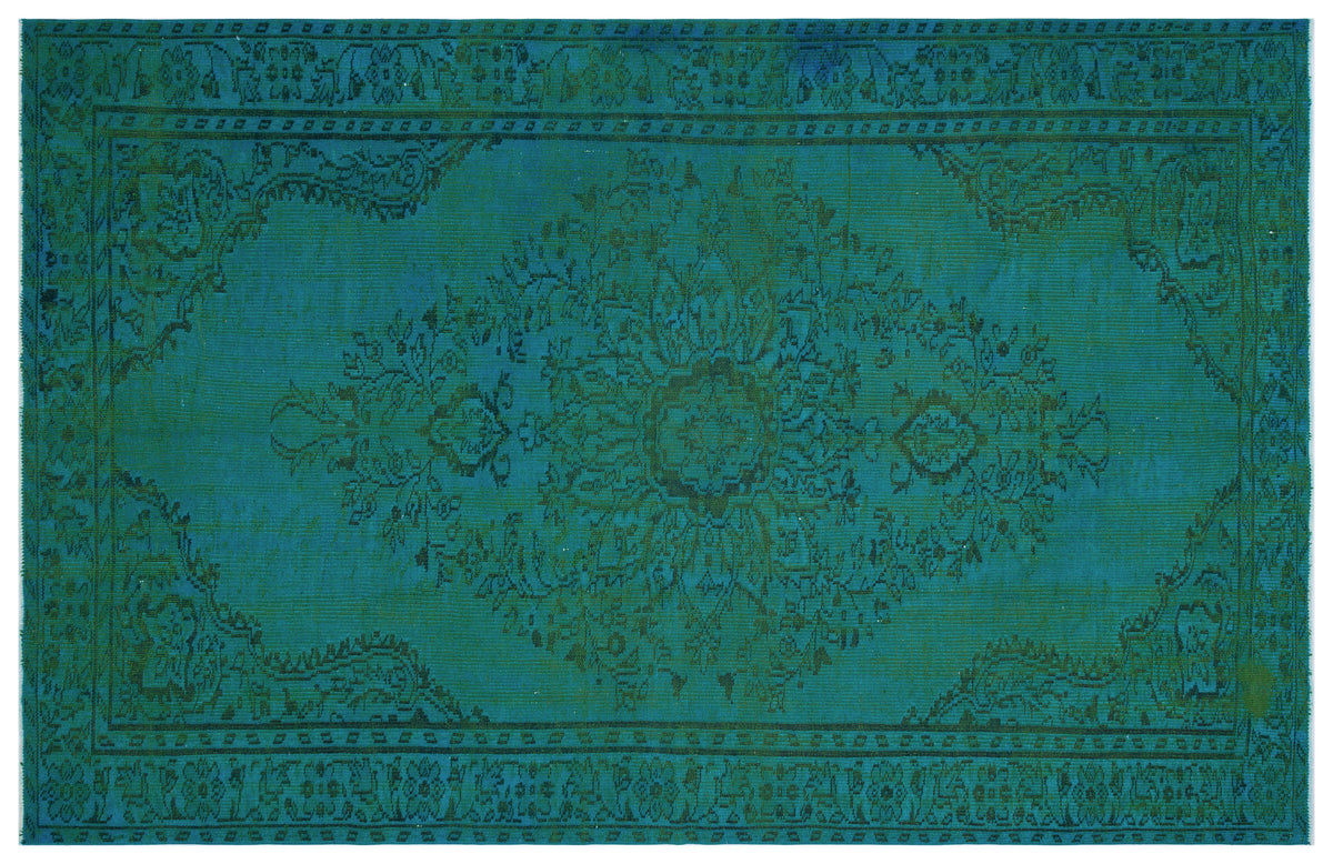 Turquoise  Over Dyed Vintage Rug 6&#39;5&#39;&#39; x 9&#39;11&#39;&#39; ft 195 x 301 cm