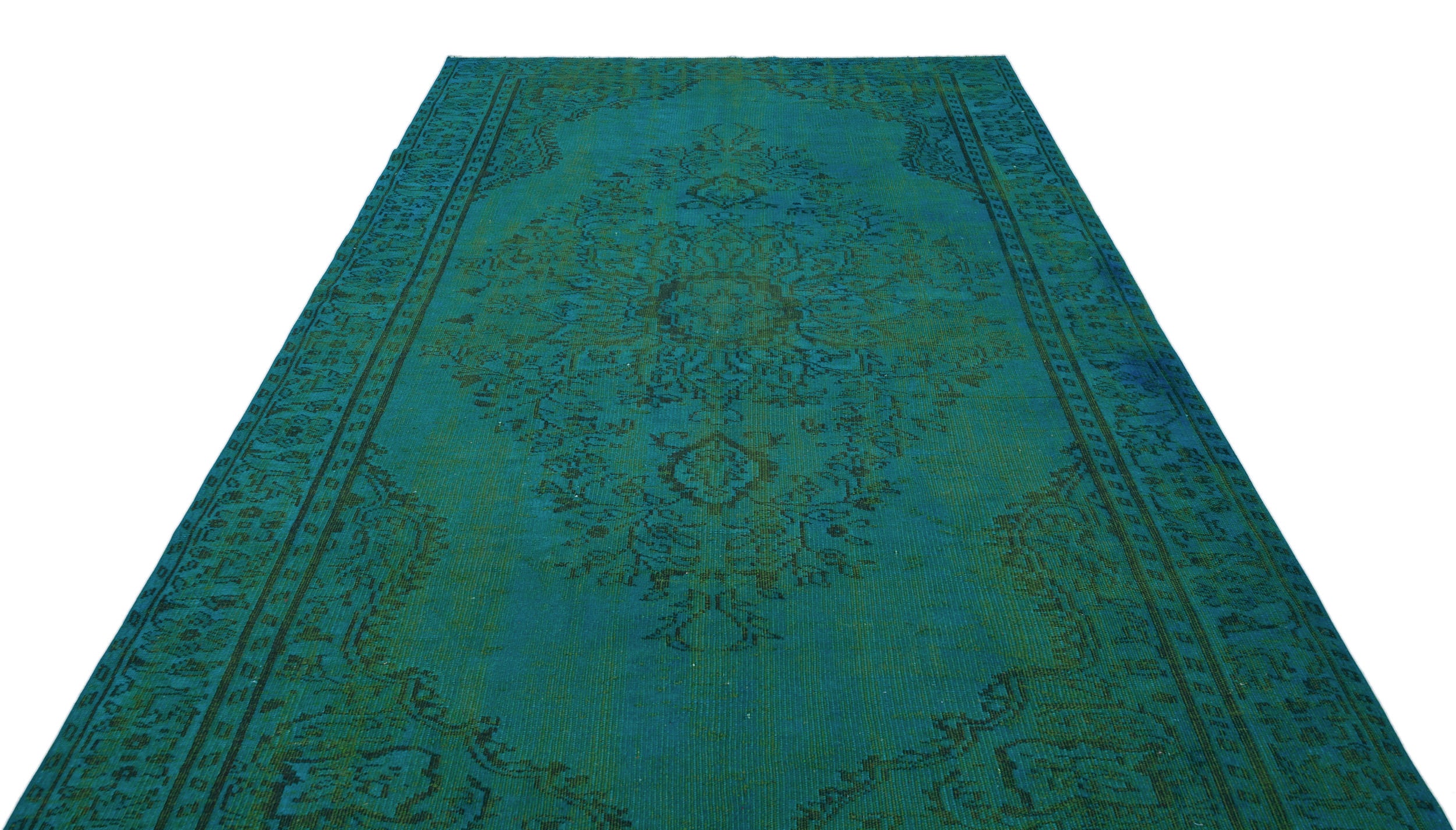 Turquoise  Over Dyed Vintage Rug 6'5'' x 9'11'' ft 195 x 301 cm