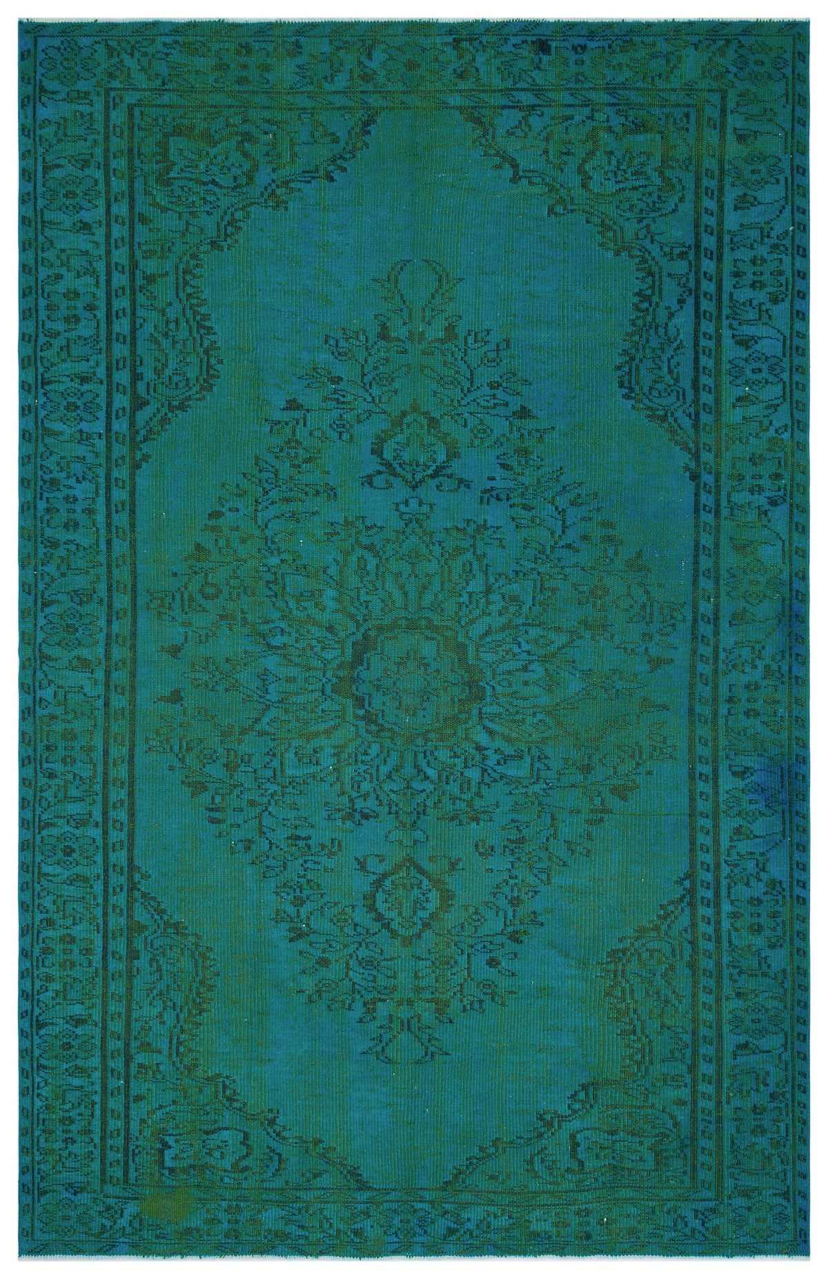 Turquoise  Over Dyed Vintage Rug 6&#39;5&#39;&#39; x 9&#39;11&#39;&#39; ft 195 x 301 cm