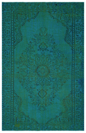Turquoise  Over Dyed Vintage Rug 6'5'' x 9'11'' ft 195 x 301 cm
