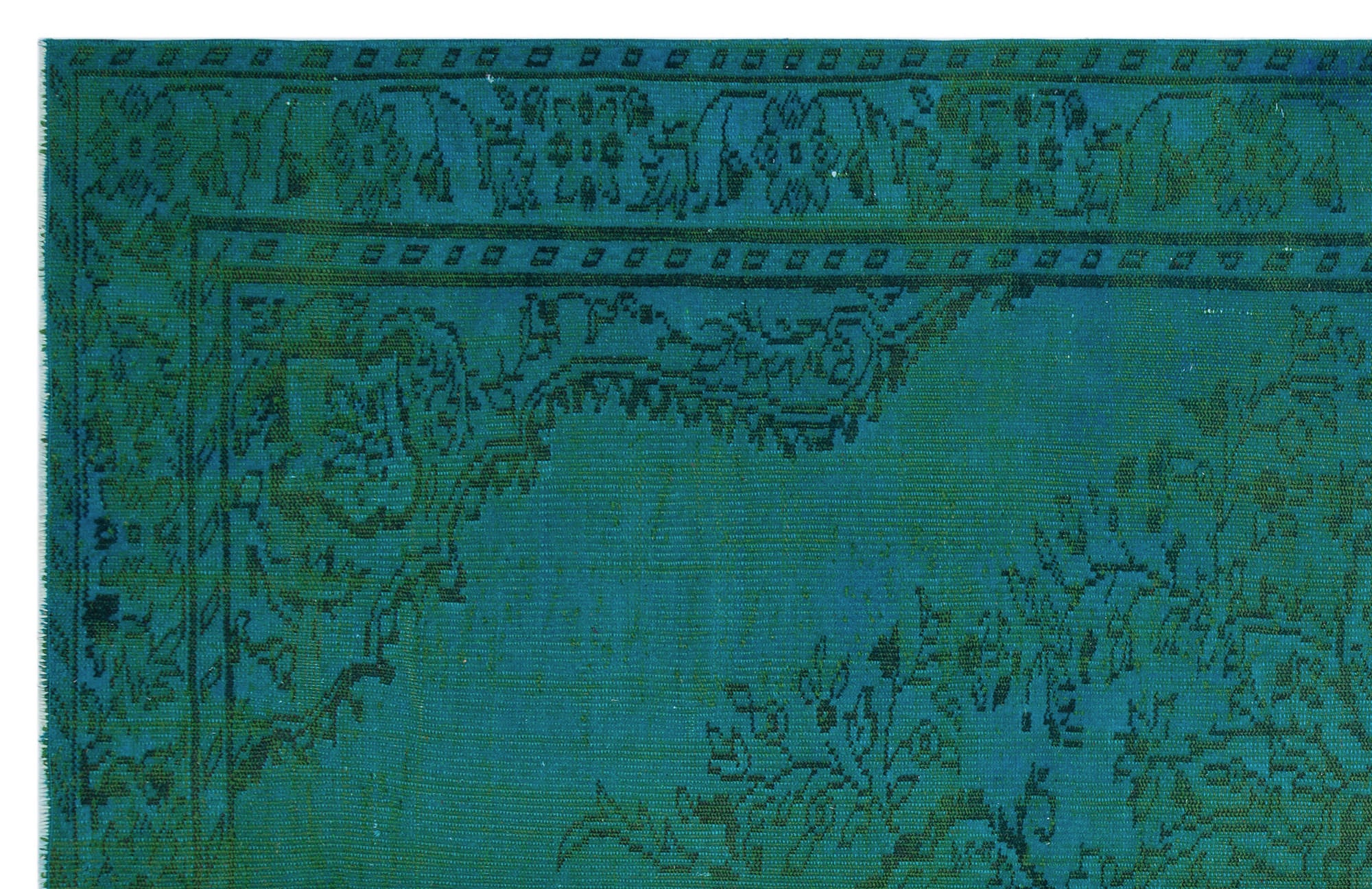 Turquoise  Over Dyed Vintage Rug 6'5'' x 9'11'' ft 195 x 301 cm