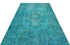 Turquoise  Over Dyed Vintage Rug 5'7'' x 9'3'' ft 170 x 281 cm