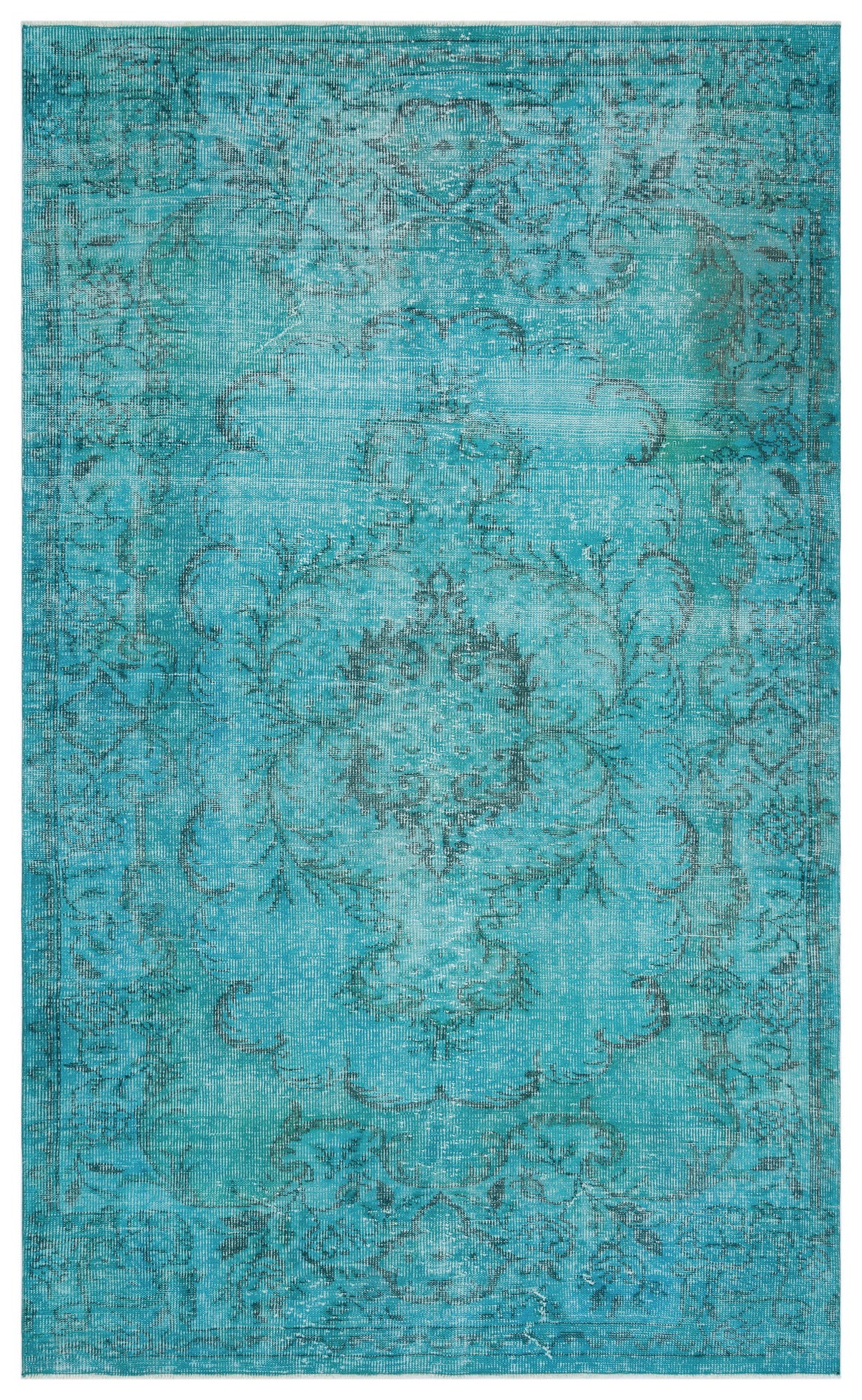 Turquoise  Over Dyed Vintage Rug 5&#39;7&#39;&#39; x 9&#39;3&#39;&#39; ft 170 x 281 cm