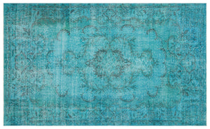 Turquoise  Over Dyed Vintage Rug 5'7'' x 9'3'' ft 170 x 281 cm