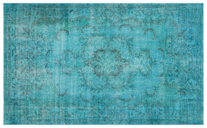 Turquoise  Over Dyed Vintage Rug 5'7'' x 9'3'' ft 170 x 281 cm